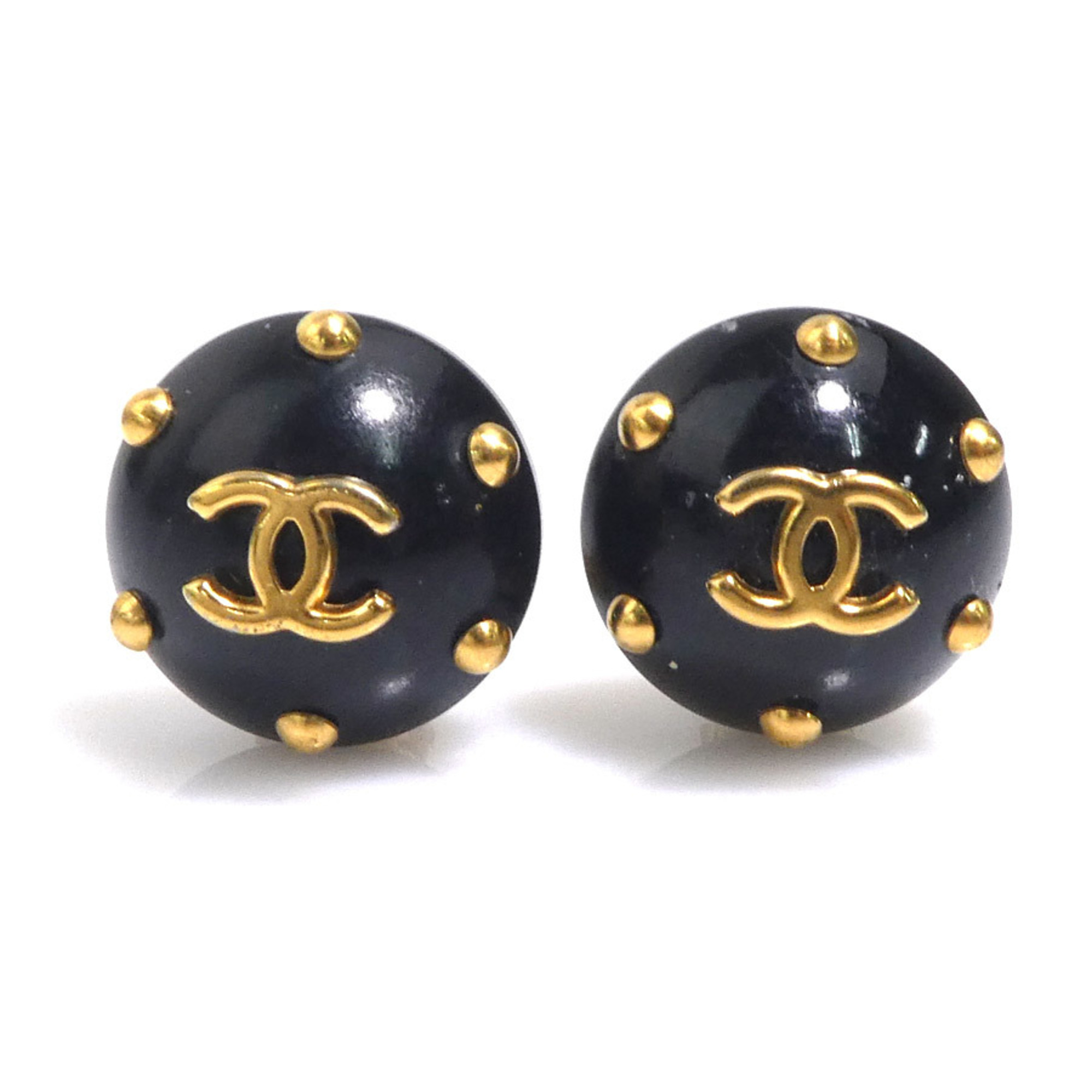 Chanel Earrings, Coco Mark Design, Metal And Plastic, Gold Black, For Women, ...